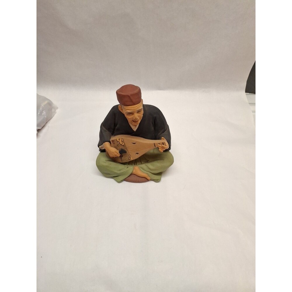 Vintage Realistic Man Playing Biwa Japanese Ceramic Hakata Doll